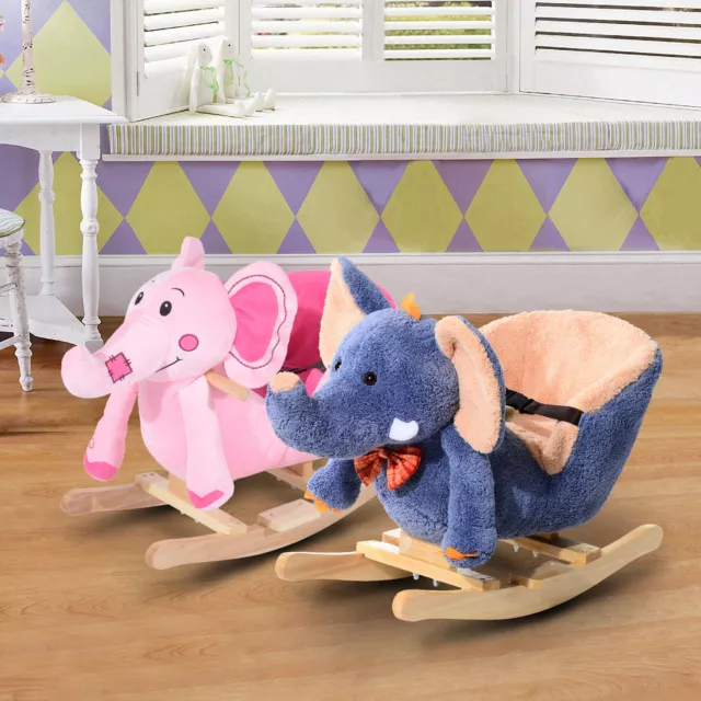 Children Kids Wooden Rocking Horse Rocker Elephant Ride On Toy Gift Seat Songs