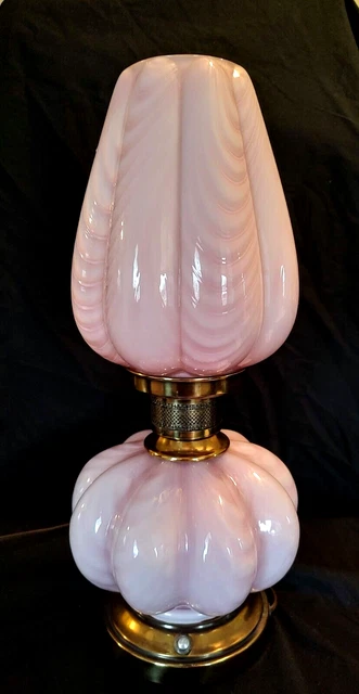 17" Fenton DRAPERY LAMP Pink Lavender MELON  overlay feather