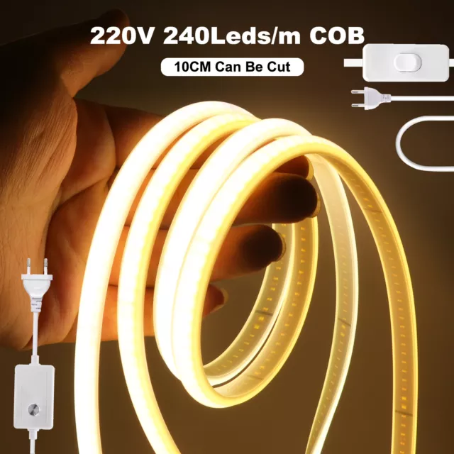 220V COB LED Streifen 230V Leiste Band Stripe Lichterkette Lichtschlauch Dimmbar