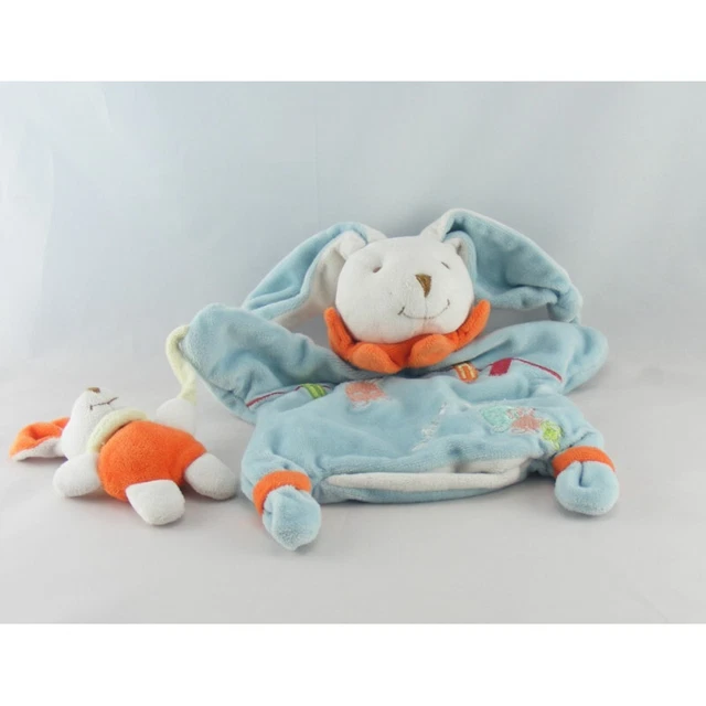 Doudou et compagnie plat marionnette lapin Eliot bleu bébé - 1655