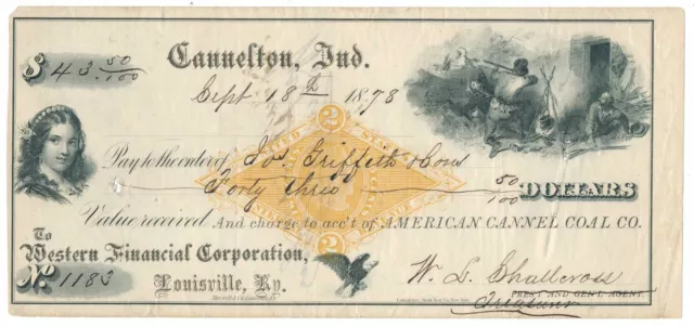 1878 Cannelton Coal Co, Indiana draft, Continental Bank Note Co. RN-G1