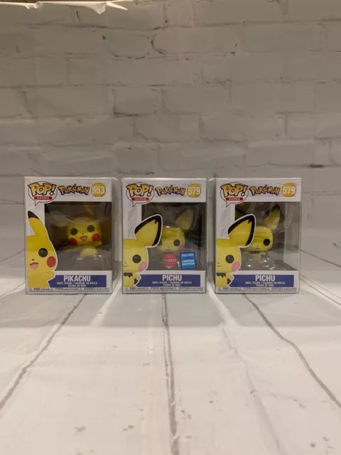 Funko POP! Vinyl: Pokemon Lot - Pichu #579 Flocked 2020 Exclusive + Pikachu #553