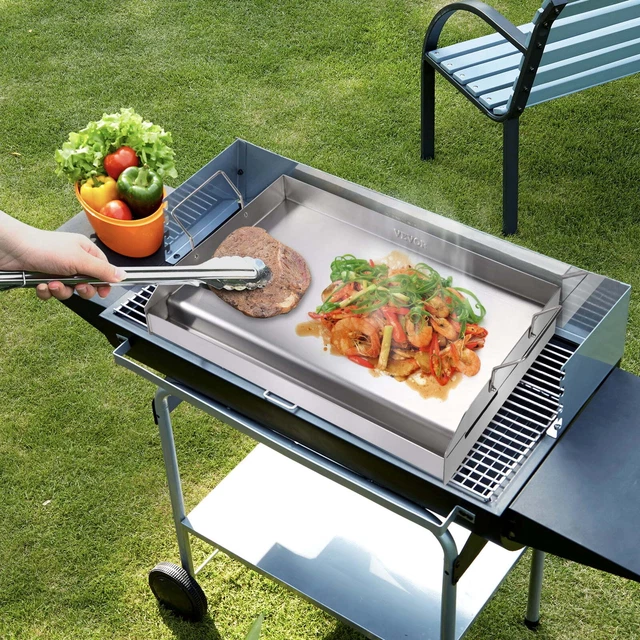 23.5"x16" Flat Top Griddle Stainless Steel BBQ Gas Grill 2 Burners Silver