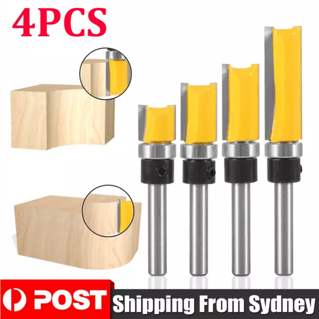 4pcs 1/4" Shank Top Bearing Flush Trim Pattern Router Bit Set Milling Cutter Kit