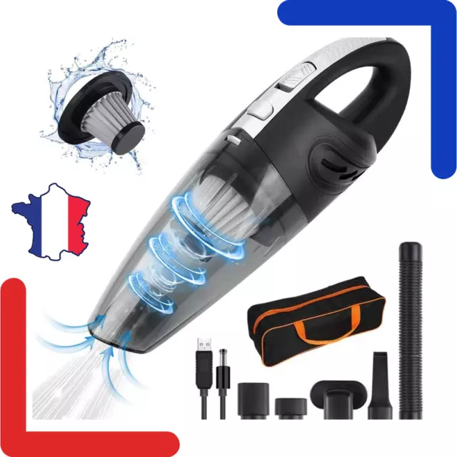 Aspirateur Sans fil  Portatif Mains Puissant Voiture 120W Humide Sec USB LED Sac