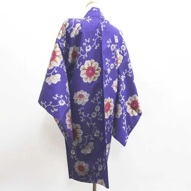 9210E2 Silk Vintage Japanese Kimono Haori Jacket Meisen Karakusa 2