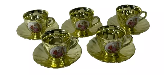 Gold Lustre  Coffee Cups with saucers ( B11) Set of 5, Vintage, Tableware