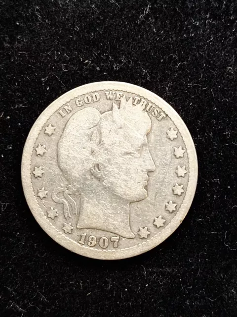 1907-P Barber Quarter Dollar  Us Silver Coin (F)