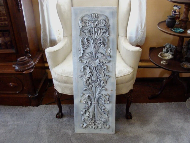 Vintage Hand Carved Look FAUX Wood  Panel Architectural Salvage White Washed