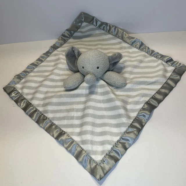 Cloud Island Elephant Lovey Gray White Stripes Plush Baby Security Blanket
