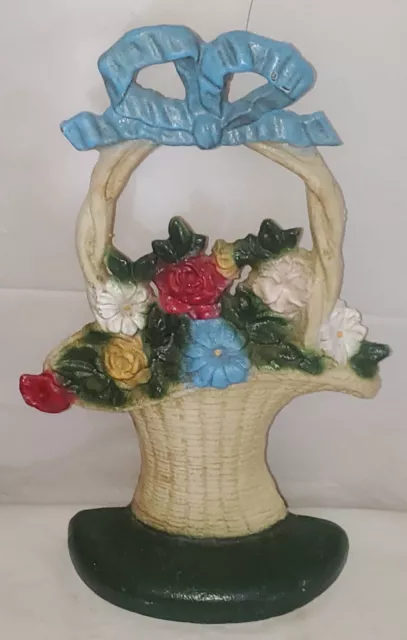 Vintage John Wright Cast Iron Flower Bouquet Basket Doorstop Door Stop Signed