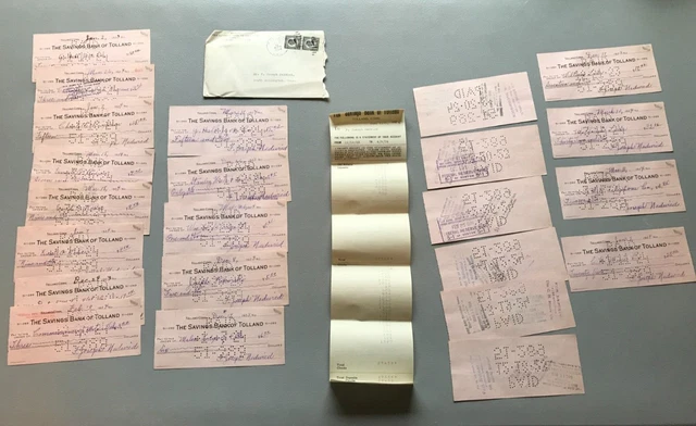 Antique 1923 Cancelled Checks Tolland Savings Bank Connecticut Receipts Ephemera