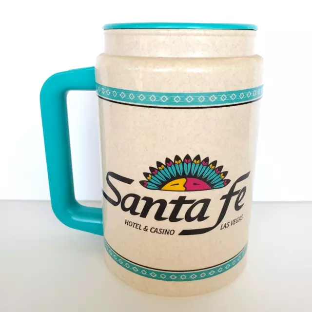 Vintage Whirley Santa Fe Las Vegas Hotel Casino Plastic Cup Mug Made In USA Teal