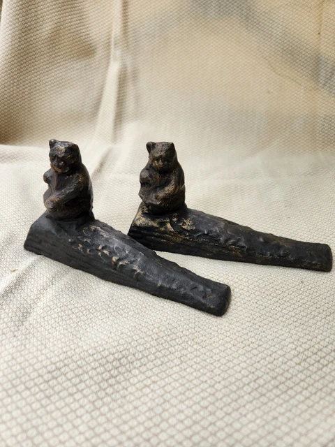 PAIR OF Cast Iron Bear Door Stop Wedge Stopper (TWO)