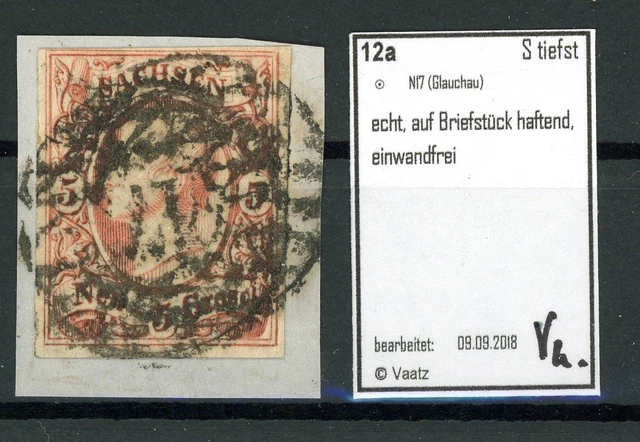 Sachsen: Mi.Nr.12a gestempelt "17" Glauchau, gepr. Vaatz BPP. Mi: 80,-