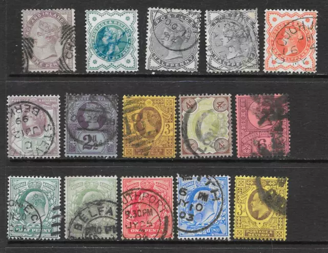 Great Britain  -  15 diff Victoria & Edward regular issues  VF - cv $80+