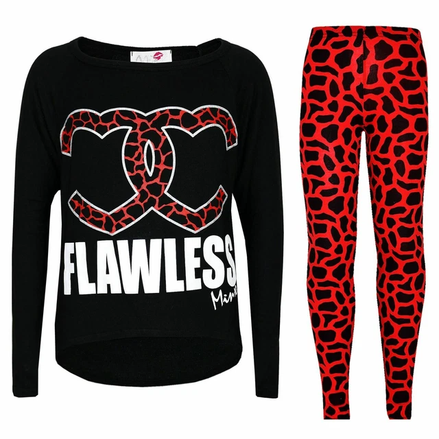 Bambine Flawless Stampato Rosso Moda Top & Trendy Set Leggings New Età 7-13 Anni