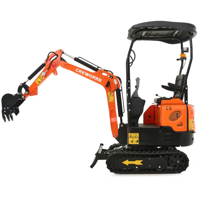CREWORKS Mini Excavator 1 Ton 3ft Wide Digger w 12.5HP Engine 6 Attachments  More