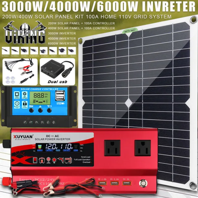 6000W Complete Solar Panel Kits Solar Power Generator 100A Home 110V Grid System
