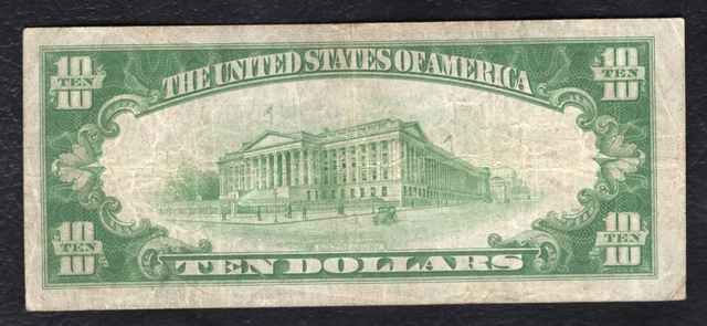 1934 $10 Lgs Light Green Seal Frn Federal Reserve Note Richmond, Va Very Fine 2
