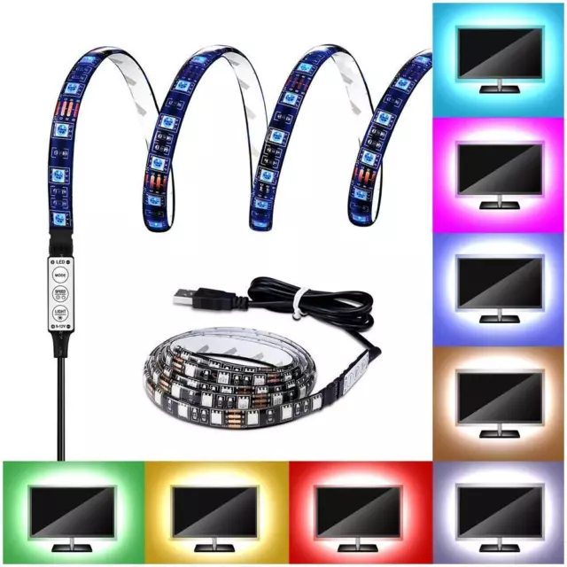 STRISCIA LED RGB 5050 SMD STRIP per TV USB 1m 2m INTERNO STRIP LUCE MULTICOLORE