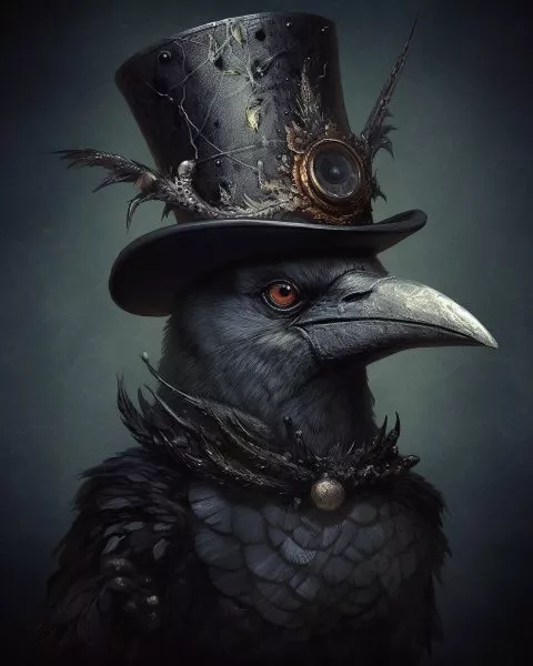 Regal Crow Gothic Raven Steampunk Victorian Fine Art Giclee Print A84