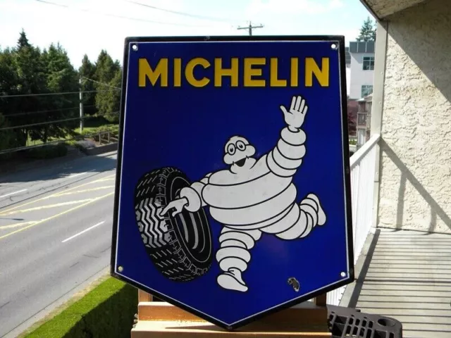 ^^^^VINTAGE~17-3/4"x 14-3/4" MICHELIN PORCELAIN SIGN^^^^TIRES OIL TYRES BIBENDUM