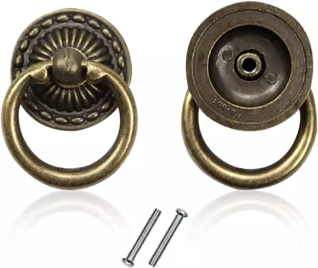 6pcs Vintage Bronze Drop Ring Knobs Pulls Handles with Screws for Dresser Drawer 3