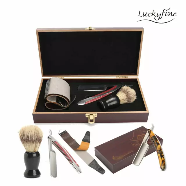 Kit de rasage barbier avec rasoir coupe-chou droit assembléà la main coll ...