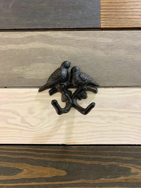 Antique Cast Iron Wall Hooks Two Brown Birds Coat Hat Towel Hangings Vintage 2