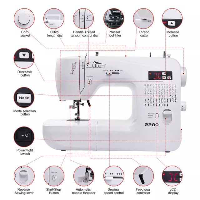 Uten 2200 máquina de coser brazo libre 60 puntos electrónica niños máquina de coser ordenador 2