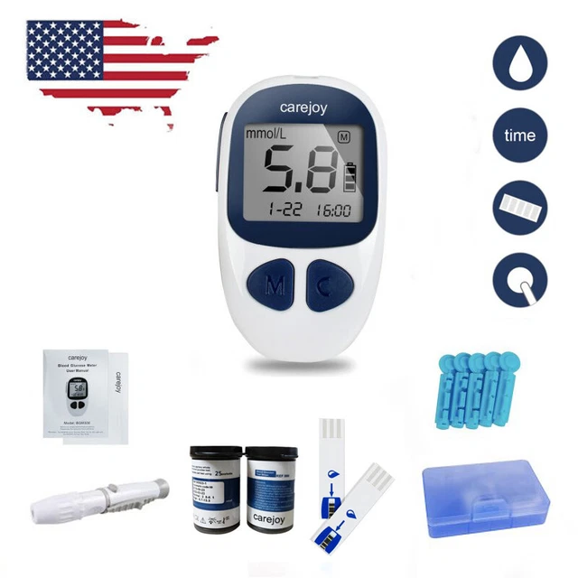 Monitor de glucómetro de arranque de glucosa en sangre Carejoy diabetes 50* tira reactiva lancetas