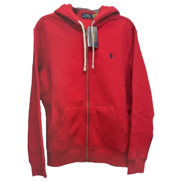 Polo Ralph Lauren Full Zip Hoodie Red Long Sleeve Waffle Hood Sweatshirt $138