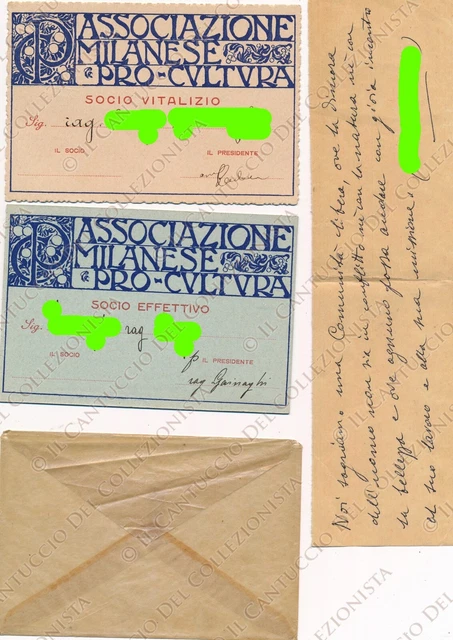 1912 Milano Associazione Milanese Pro Cultura LOTTO 2 tessere