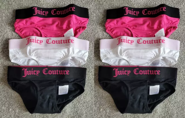 6 Pairs Juicy Couture 2 x 3 Pack Bikini Briefs Pink White & Black-Size 8-9 Years