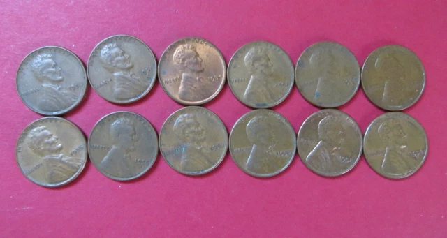 (12) 1950's Lincoln Wheat Pennies Penny 1c - Lot of 12
