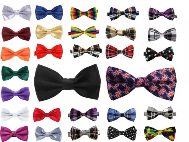 Mens Bow Tie Plain Novelty Adjustable Pre Tied Wedding Party Double Layer Bowtie