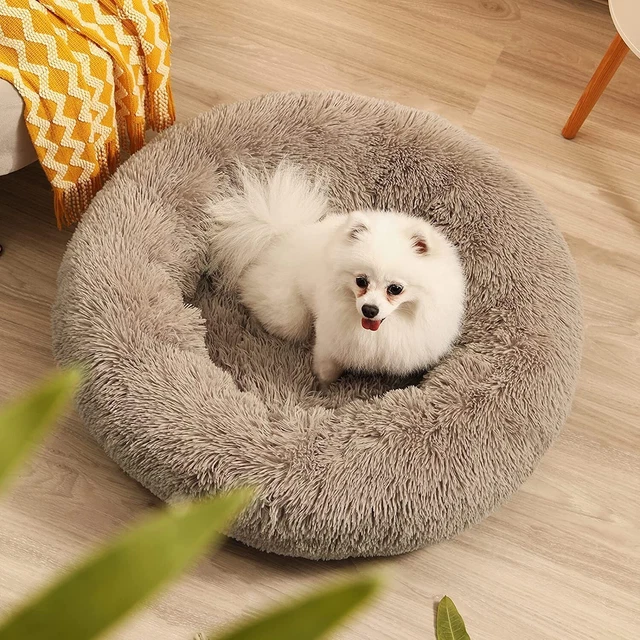 Donut Plush Pet Dog Cat Bed Fluffy Soft Warm Calming Bed Sleeping Kennel Nest 6