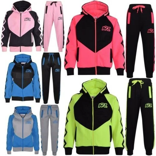 Bambine Ragazzi Tuta Designer Contrasto Pannello con Cappuccio Top Fondo Jogging