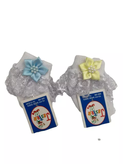 BNWT Piccolo Prematuro Premium Baby Bambina Bianco Giallo O Raso Blu Fiore Calze