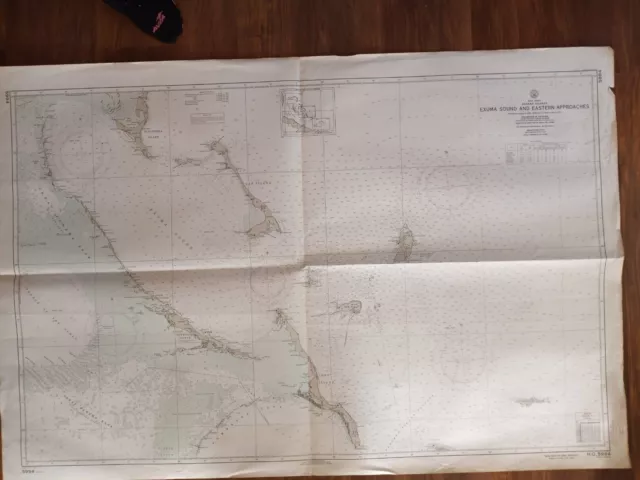 ORIGINAL ANTIQUE MAP NAUTICAL CHART Bahama Islands Exuma Sound Eastern Approach