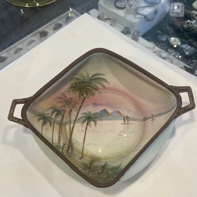 Wonderful Nippon Porcelain Bowl W Pink Sunset Palm Trees