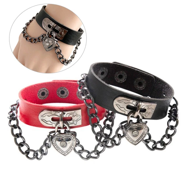Black Leather Wristband Bracelet Cuff goth gothic bar punk bracelets wo-xd