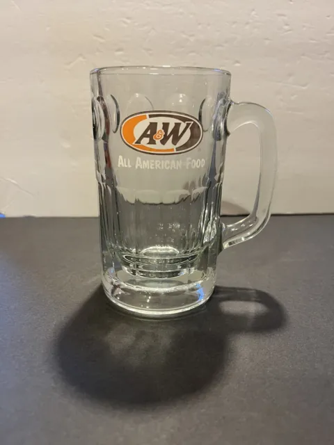 Vintage A&W "All American Food" Root Beer Mug 6'' Tall Dimple Sides Heavy Glass