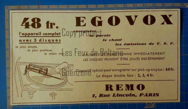 EGOVOX ENREGISTREUR REMO    publicité advert 1933