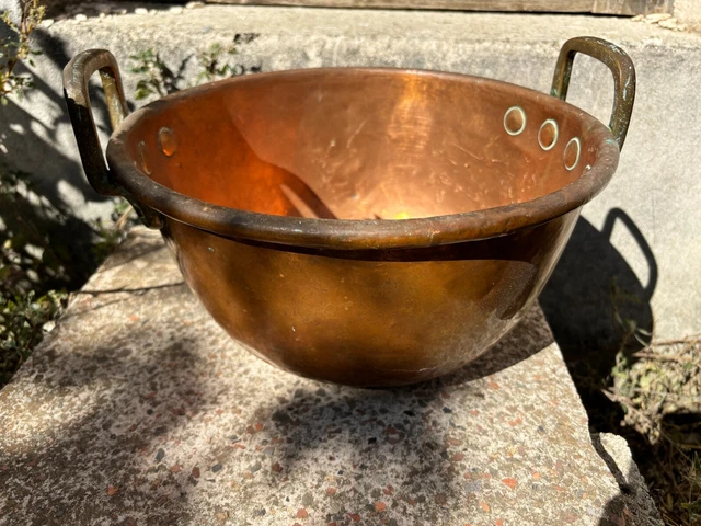 1024⚜️ Ancienne Grande Bassine à Confiture Marmite en Cuivre Diamètre 38 Cm