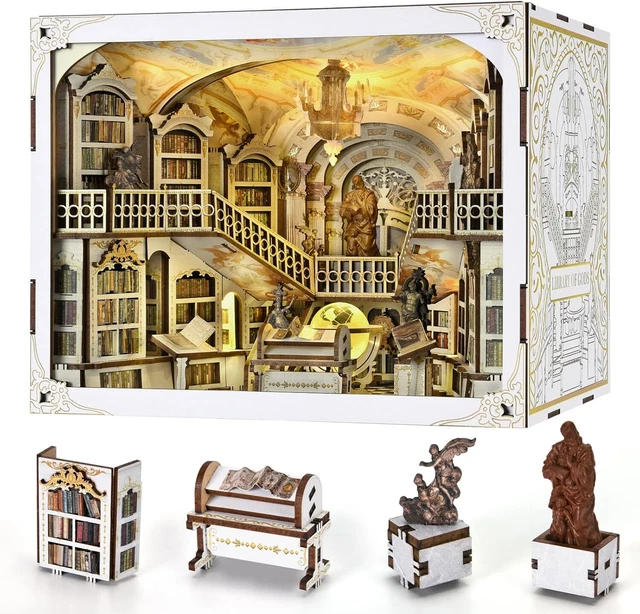DIY MINIATURE DOLLHOUSE Kit, 3D Wooden Puzzle Bookend Bookshelf Insert