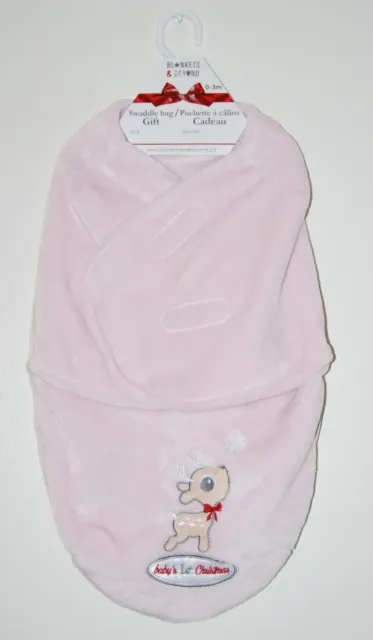NWT Blankets & Beyond Pink Infant Girls 1st Christmas Plush Swaddle Bag 0-3M