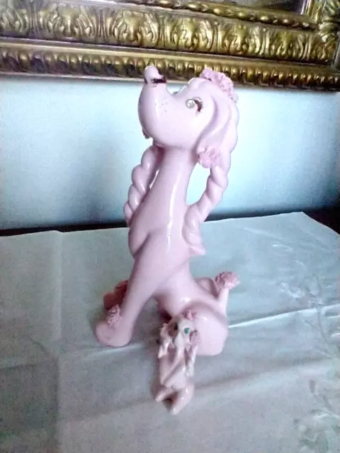 VINTAGE PORCELAIN PINK SPAGHETTI POODLE 2pc 1950s JAPAN