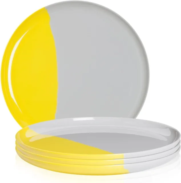 Thomas Fuchs Melamine Dinner Plates Set Of 4 Yellow and Gray NEW